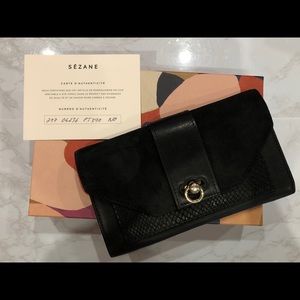 Sezane Black Leather and Suede Wallet